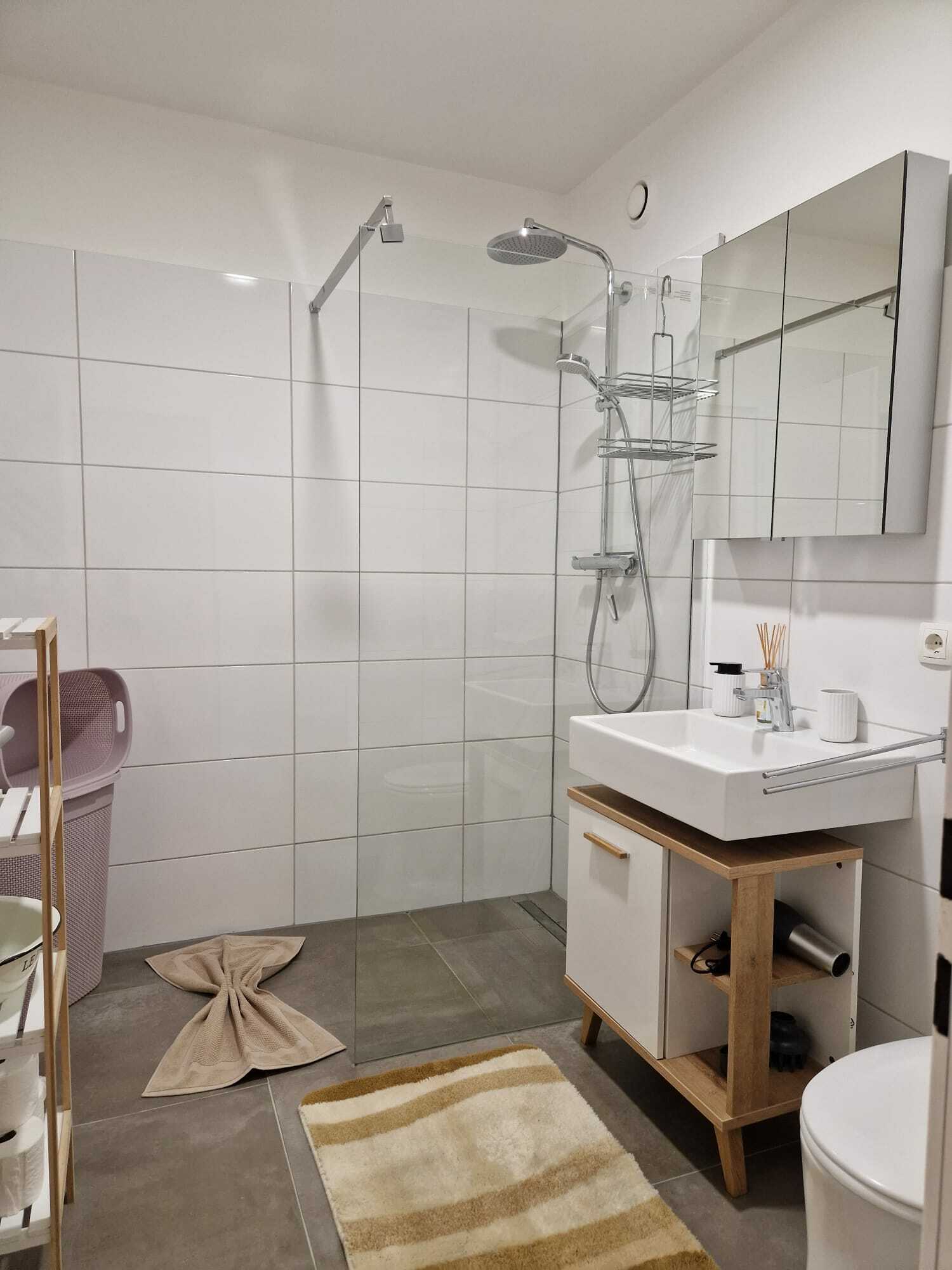 Bad mit Dusche und Waschtisch im Apartment Nr 24 in Götzis