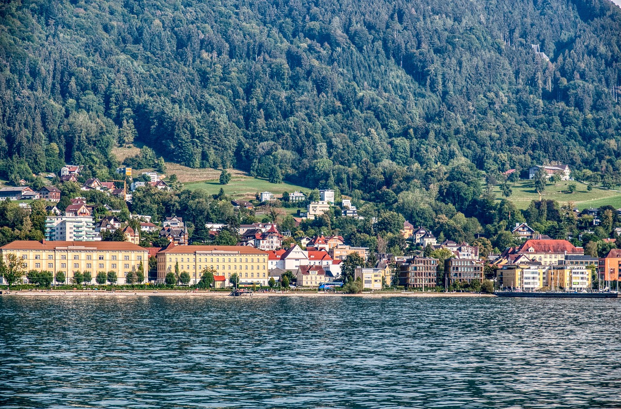 Bodenseeufer bei Bregenz mit Pfänderhang
